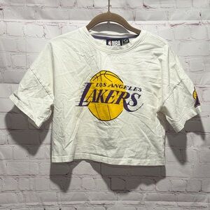 NBA Los Angeles Lakers White Cropped Tee with Yellow & Purple Logo